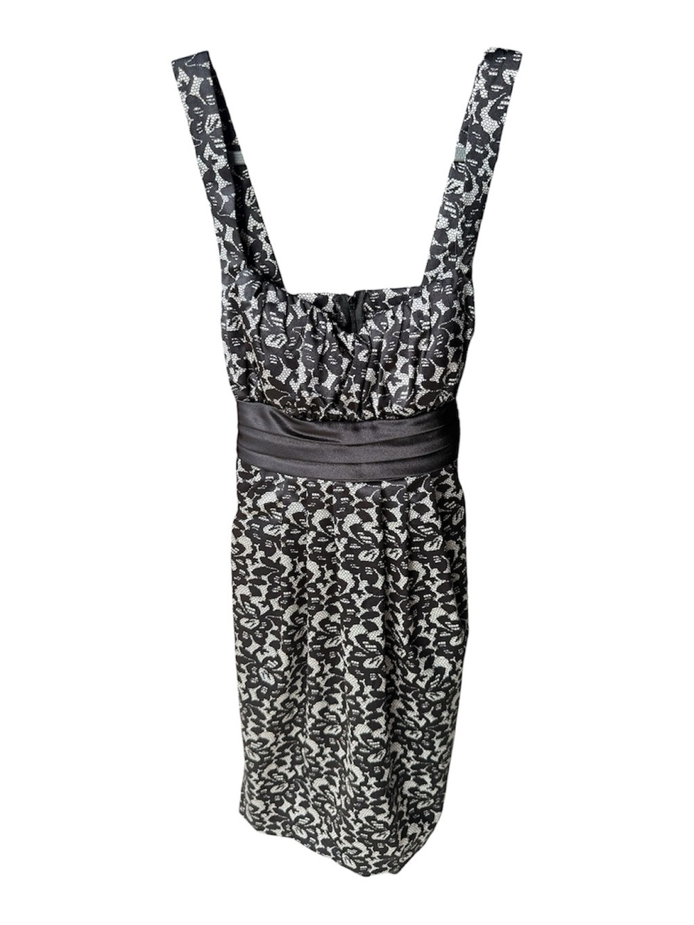 City Triangles Black and White Lace-Patterned Strappy Formal Dress